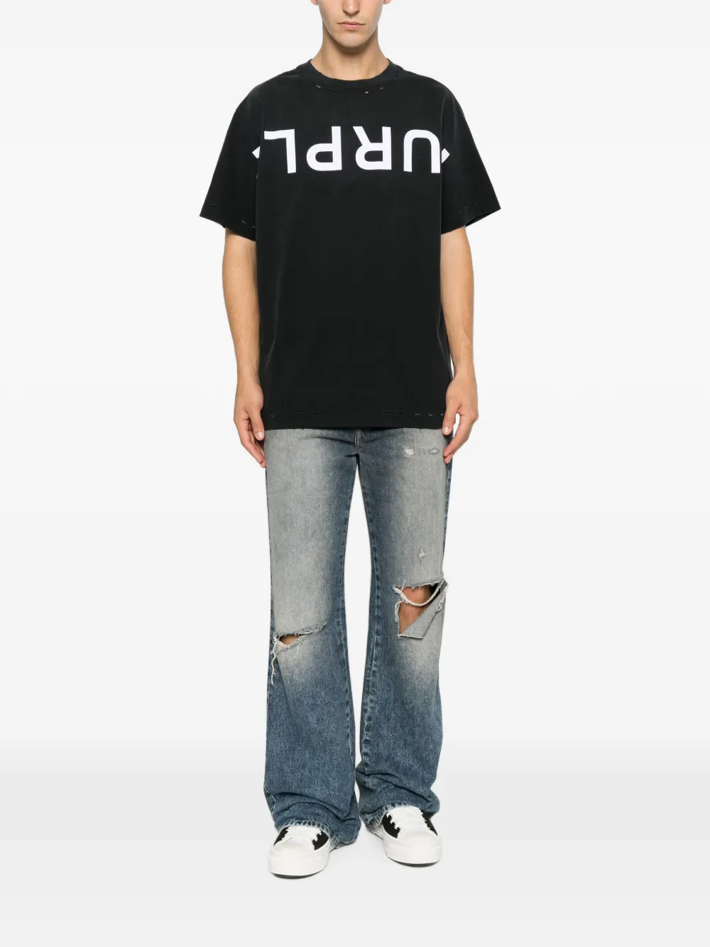 Purple Brand Gerafeld T-shirt met logoprint Zwart