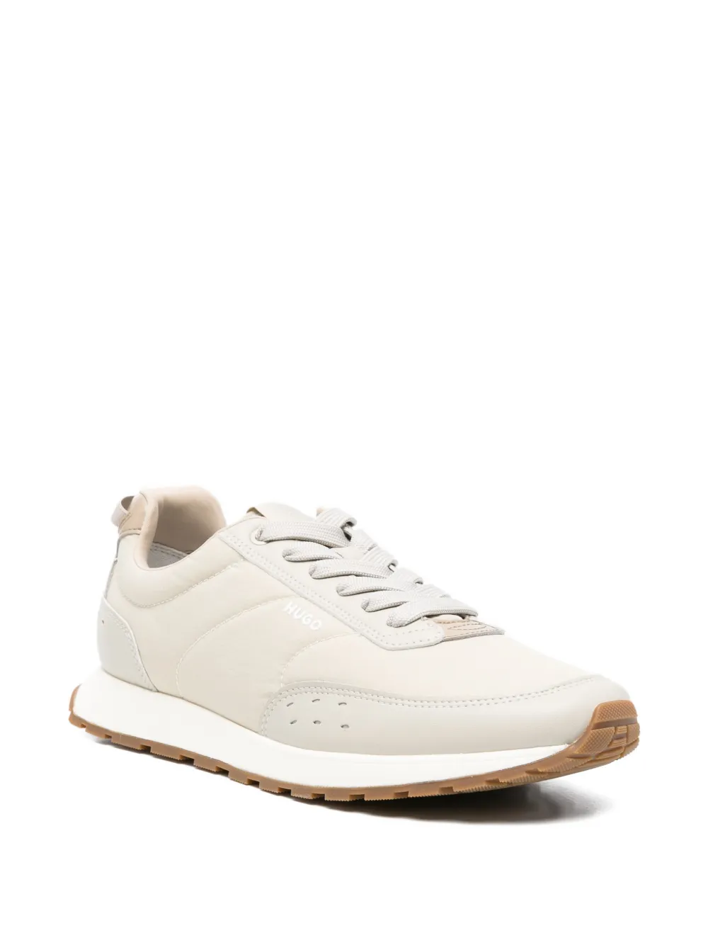 BOSS Gewatteerde leren sneakers met logo Beige