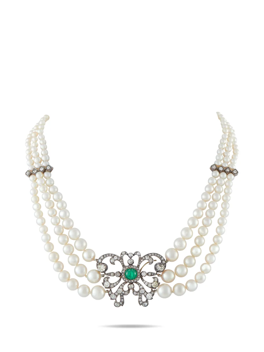 LB Exclusive diamond emerald pearl choker necklace - Bianco
