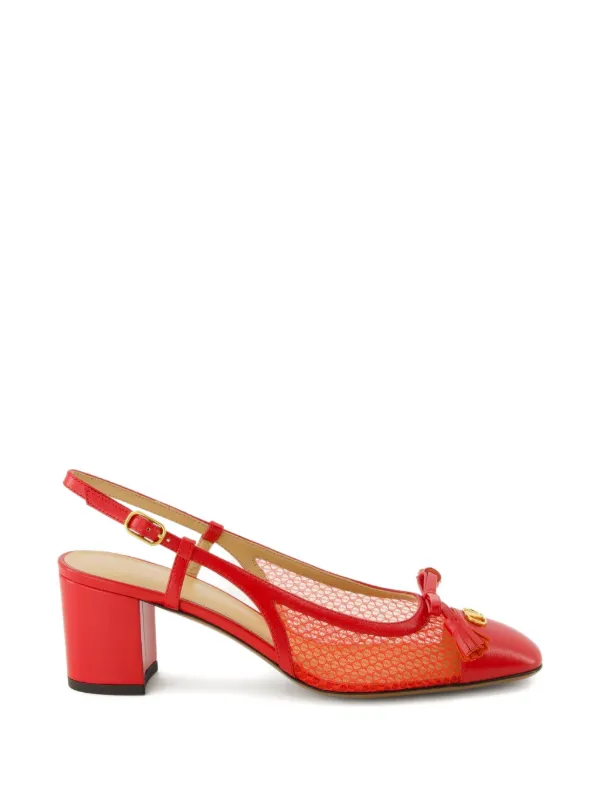 Valentino Garavani Valet Du Roi Slingback Pump in Mesh and Kidskin 60mm in Red