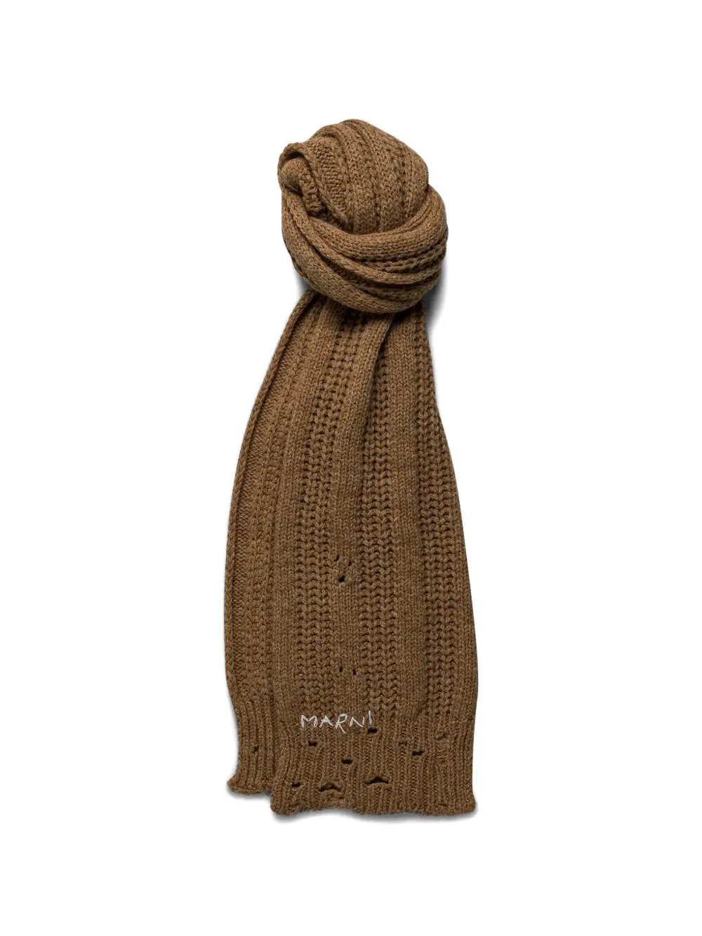 Marni ribbed-knit distressed scarf - Marrone