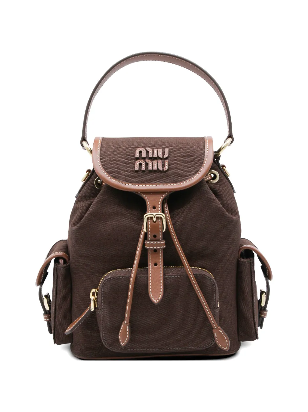 Miu Miu canvas leather backpack - Marrone