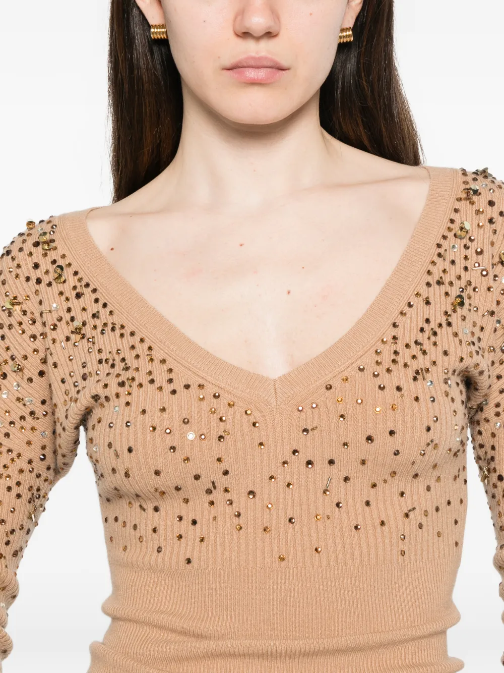 Max Mara Gang Trui met pailletten en V-hals Beige