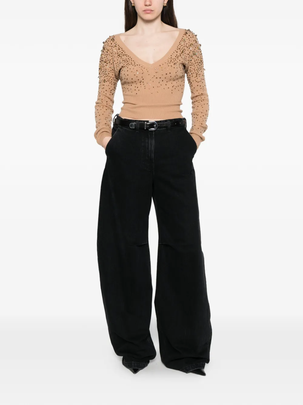 Max Mara Gang Trui met pailletten en V-hals Beige