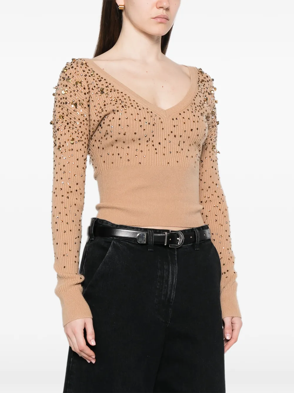 Max Mara Gang Trui met pailletten en V-hals Beige