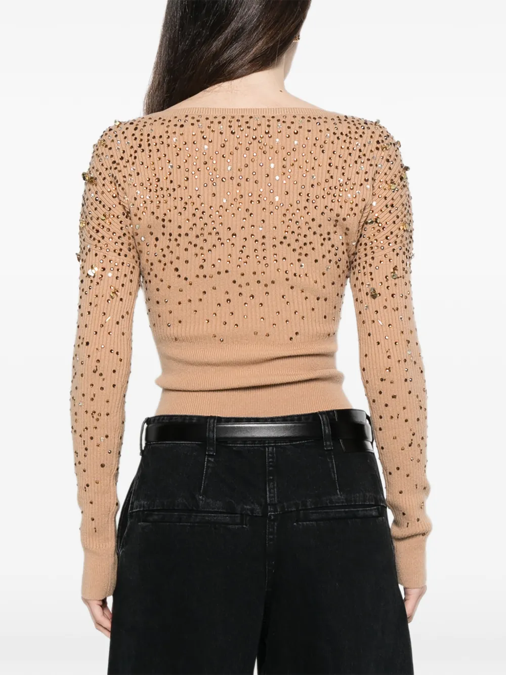 Max Mara Gang Trui met pailletten en V-hals Beige