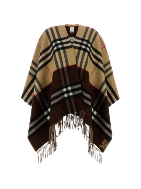 Burberry — check-pattern fringed-hem cape