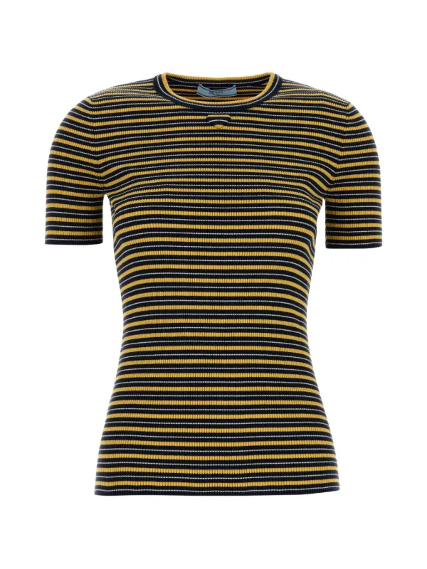 Prada Embroidered Striped T-shirt in Blue
