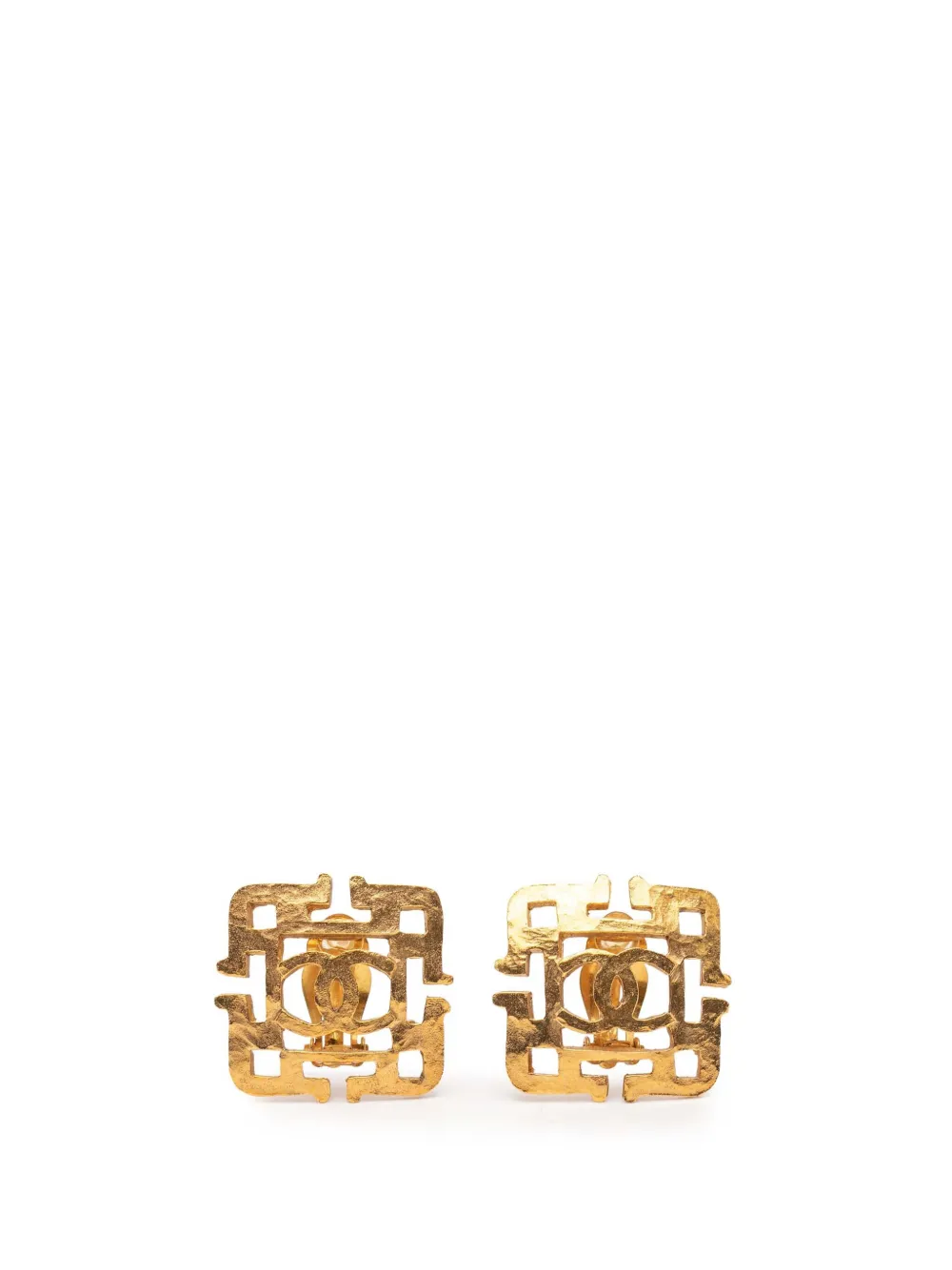 CHANEL Pre-Owned 1980-1990 Gold Plated CC Logo Square Clip on Earrings costume earrings - Oro