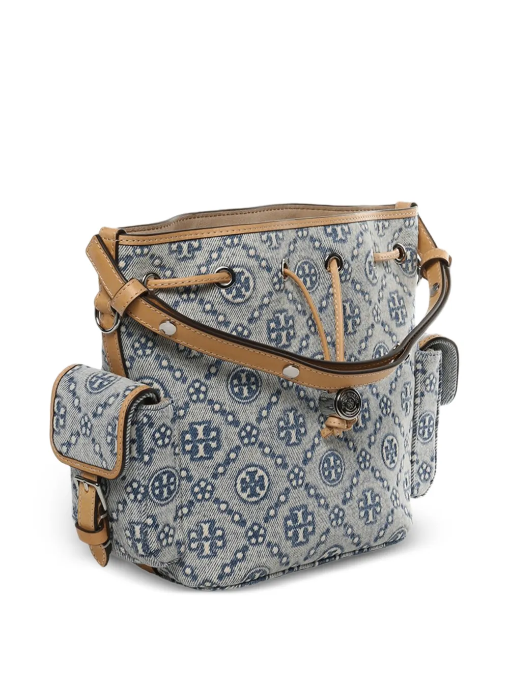 Tory Burch T Monogram denim bucket-tas Blauw