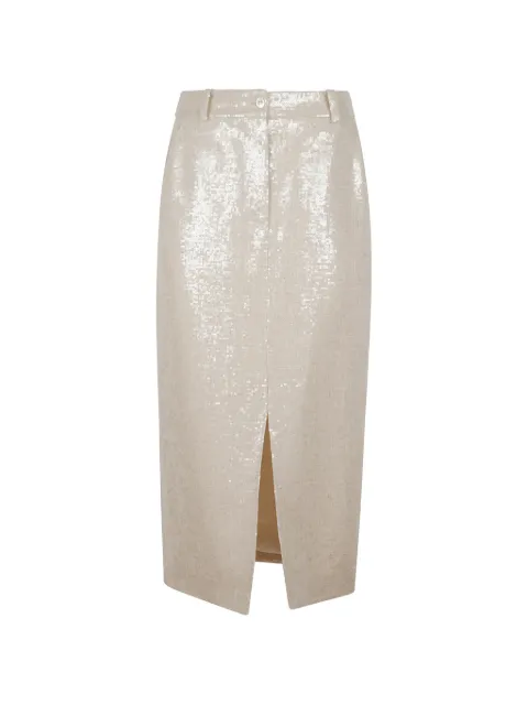 Kiton sequin-embellished slit skirt