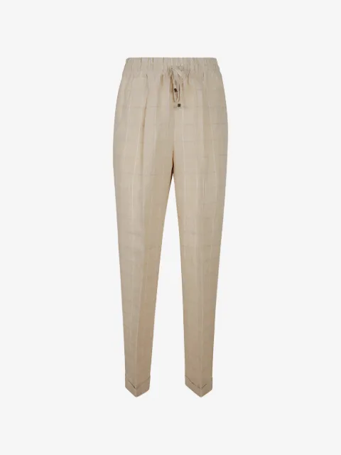 Kiton check-pattern drawstring trousers