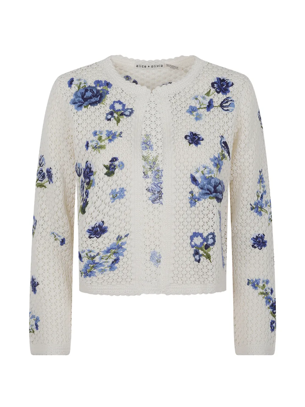 alice + olivia Anderson floral-embroidered crocket cardigan - Bianco