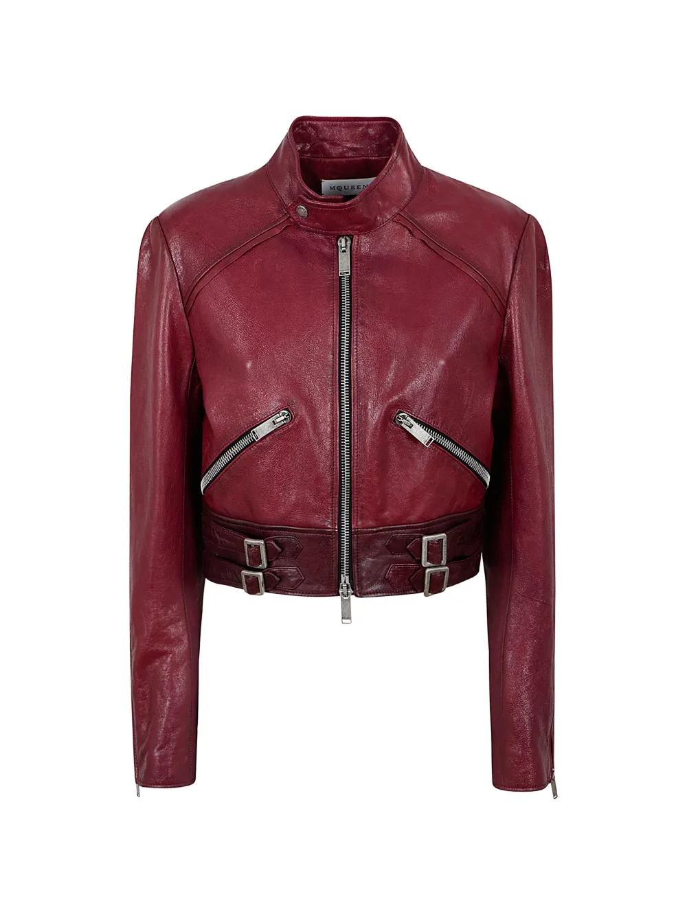 Alexander McQueen buckled leather jacket - Rot