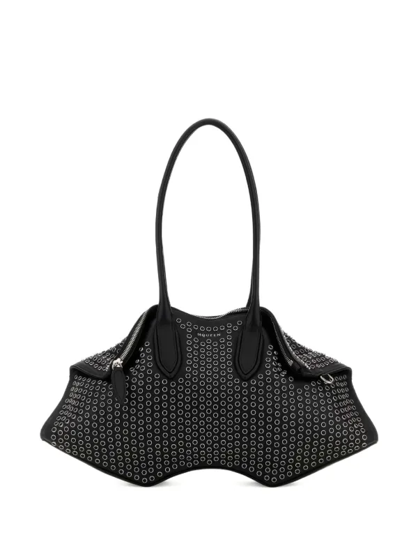 Alexander Mcqueen Manta Studded Leather Shoulder Bag | Top Handle | Black