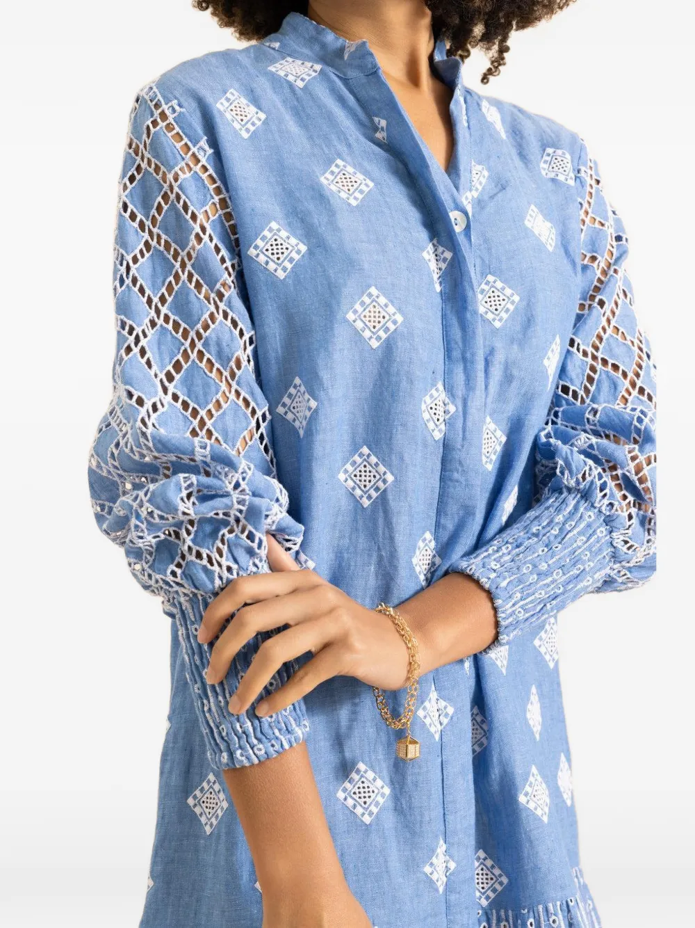  Temptation Positano Ginger Embroidered Ruffled Mini Dress - Blue 