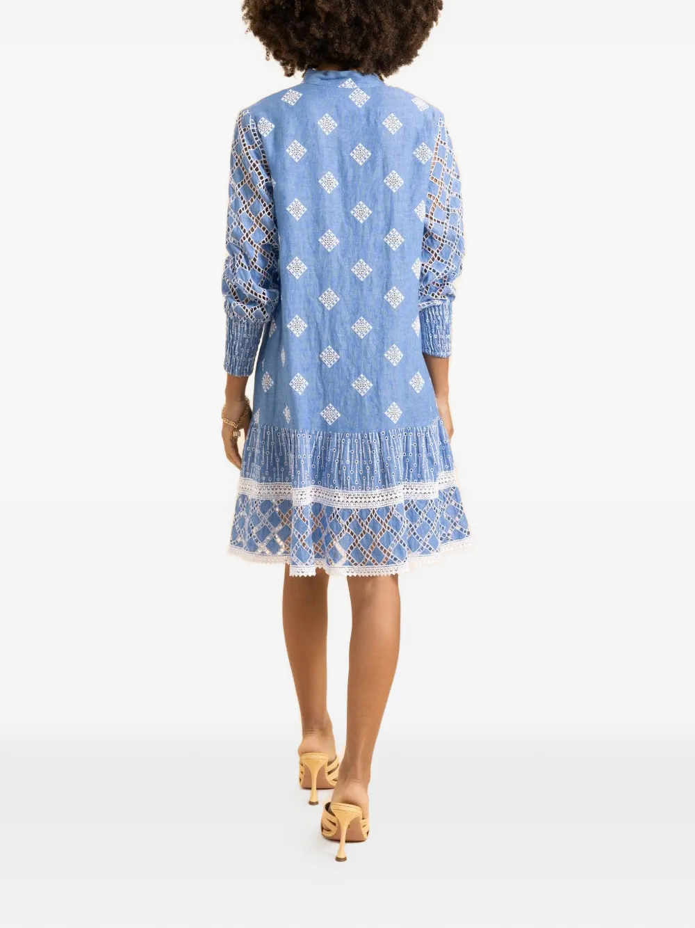  Temptation Positano Ginger Embroidered Ruffled Mini Dress - Blue 