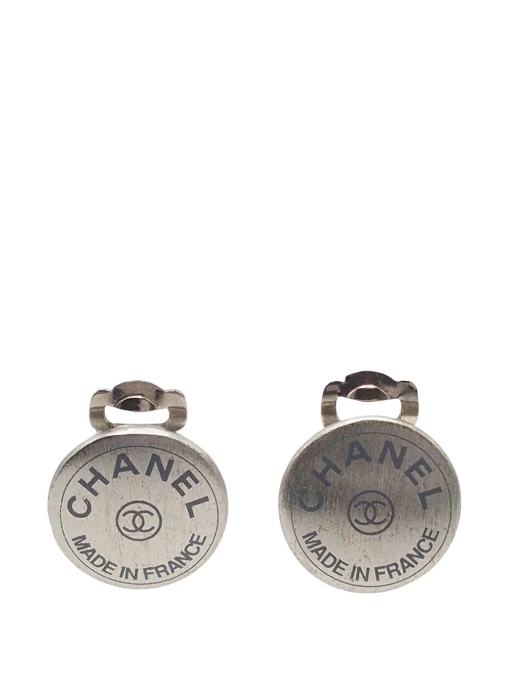CHANEL Pre-Owned 1999 Silver Plated Logo Round Button Clip On Earrings costume earrings - Argento