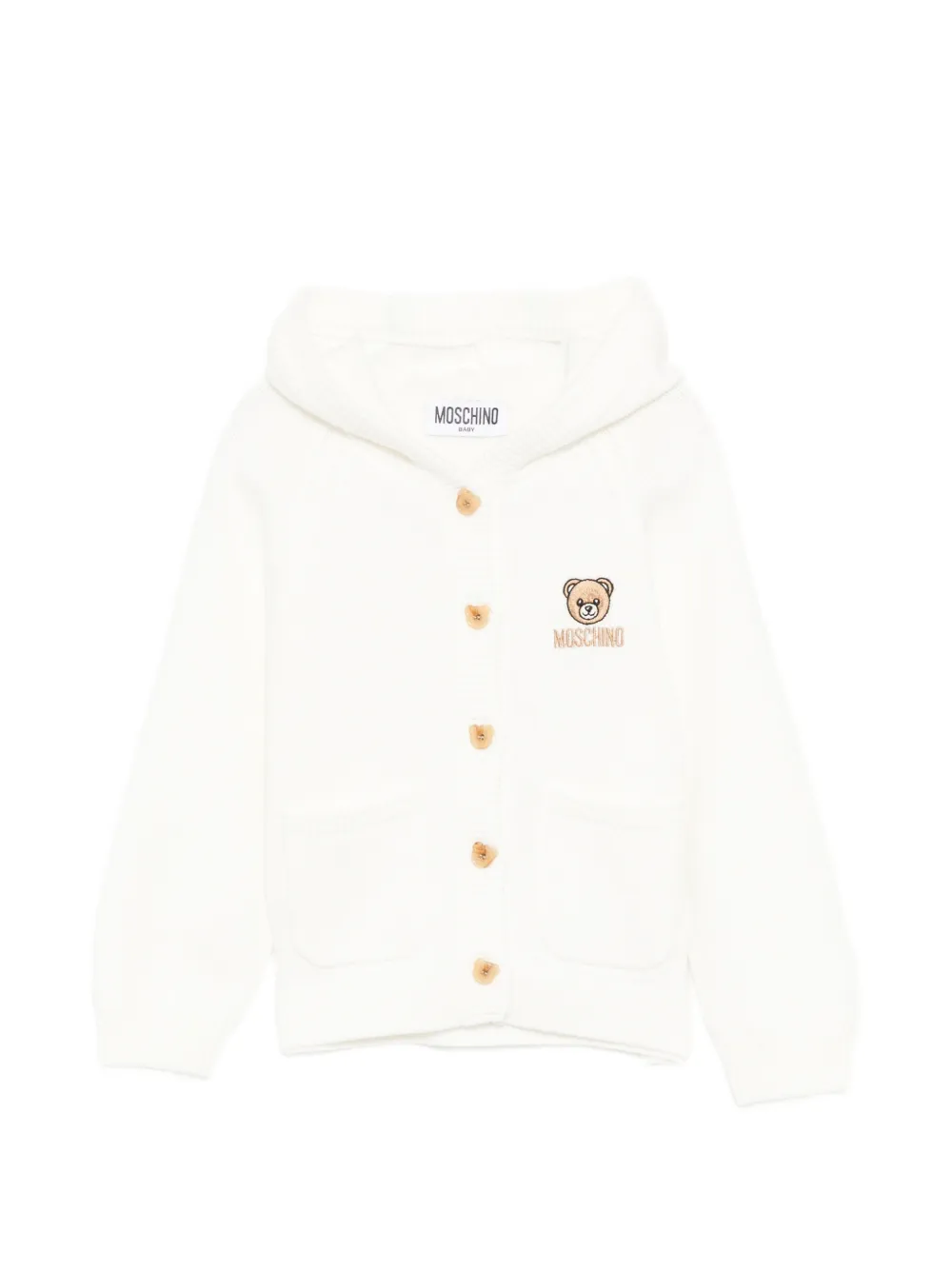 Moschino Kids teddy appliqué hooded jacket - Bianco