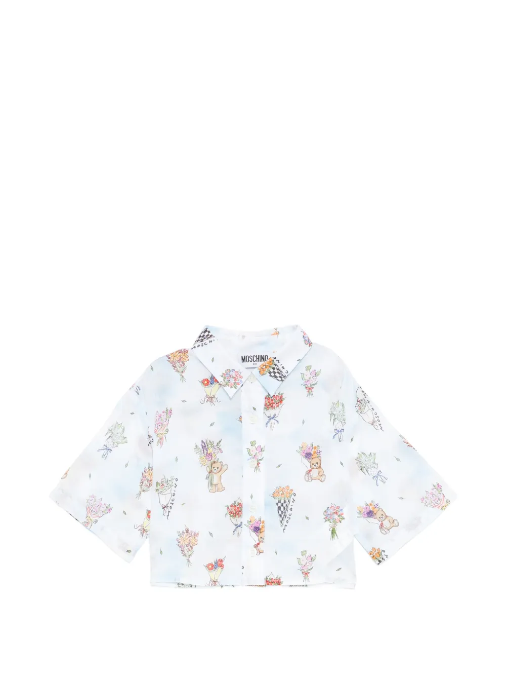 Moschino Kids floral-print check collar shirt - Blau