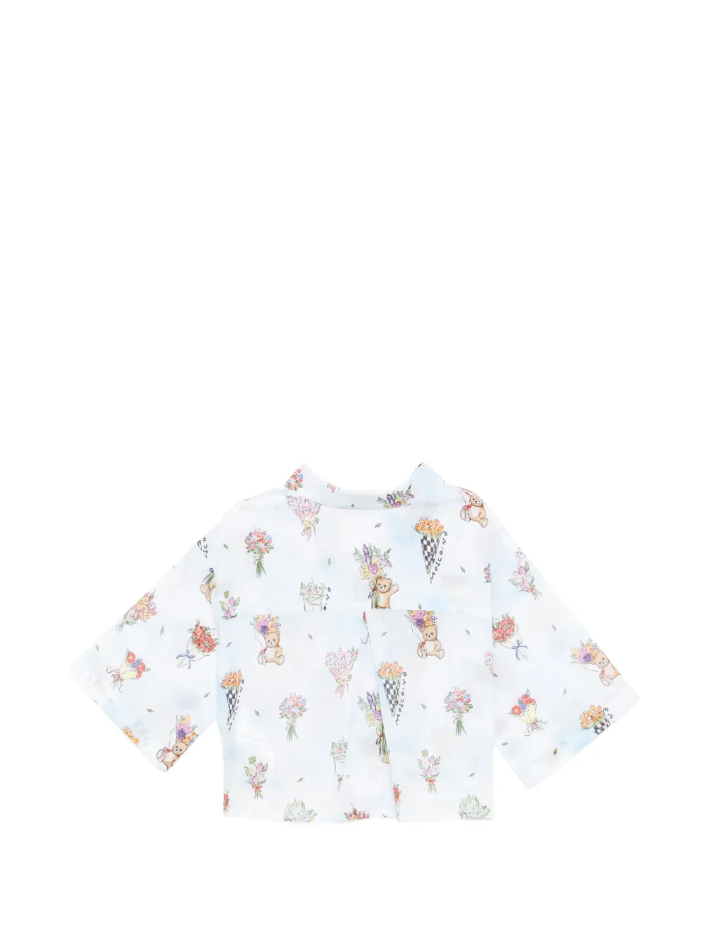 Moschino Kids Shirt met teddybeer- en bloemenprint Blauw