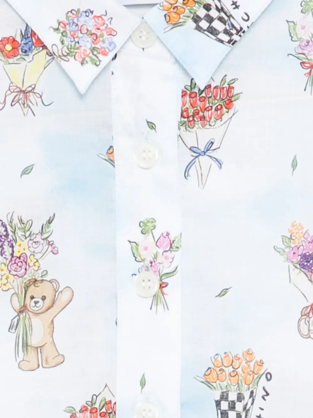 Moschino Kids Shirt met teddybeer- en bloemenprint Blauw