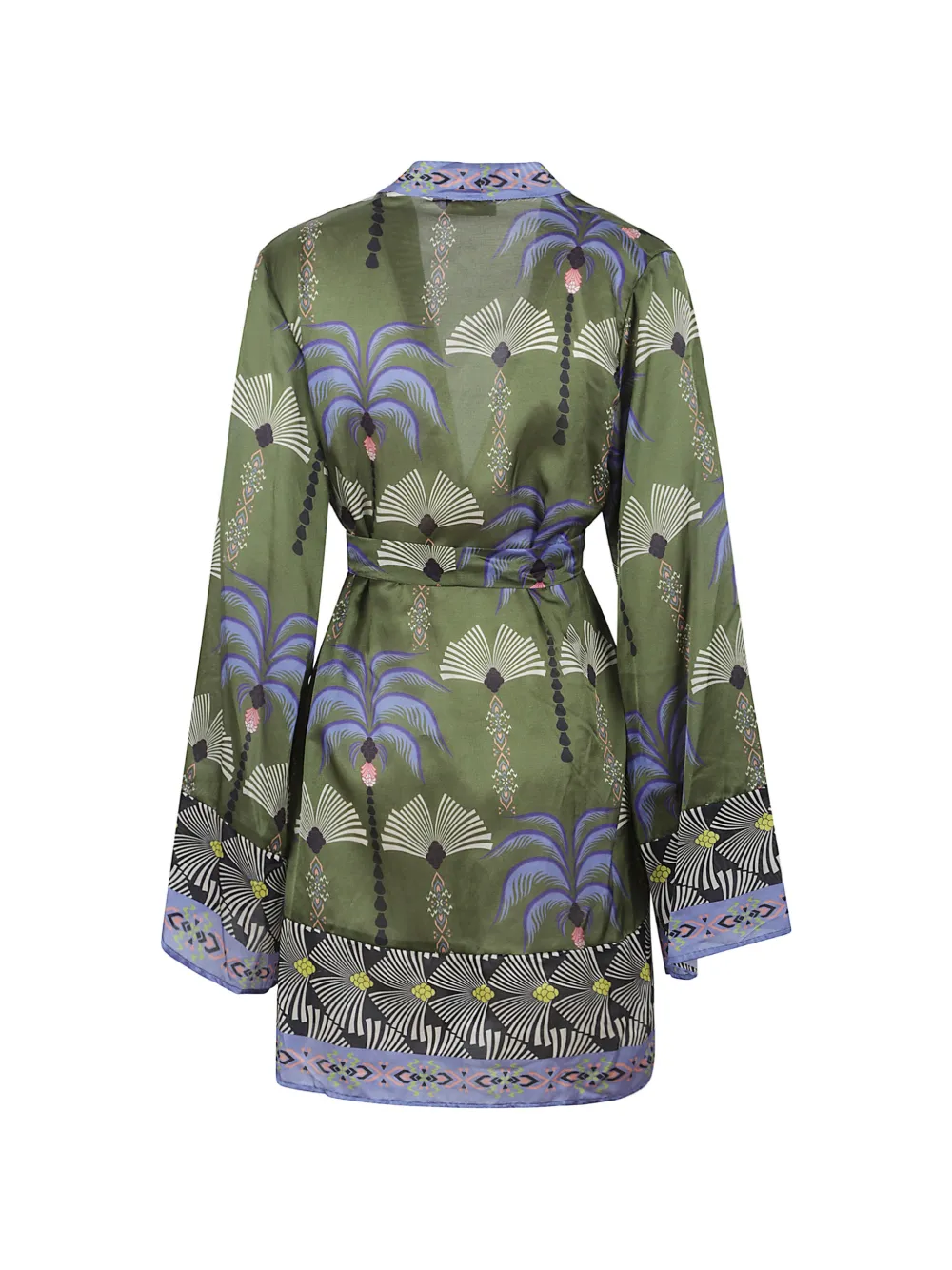 Anjuna Carlotta kimono met palmprint en ceintuur Groen