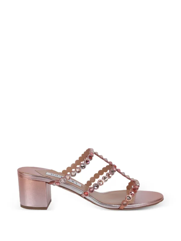 Aquazzura Tequila Crystal-embellished Scalloped Sandals in Pink