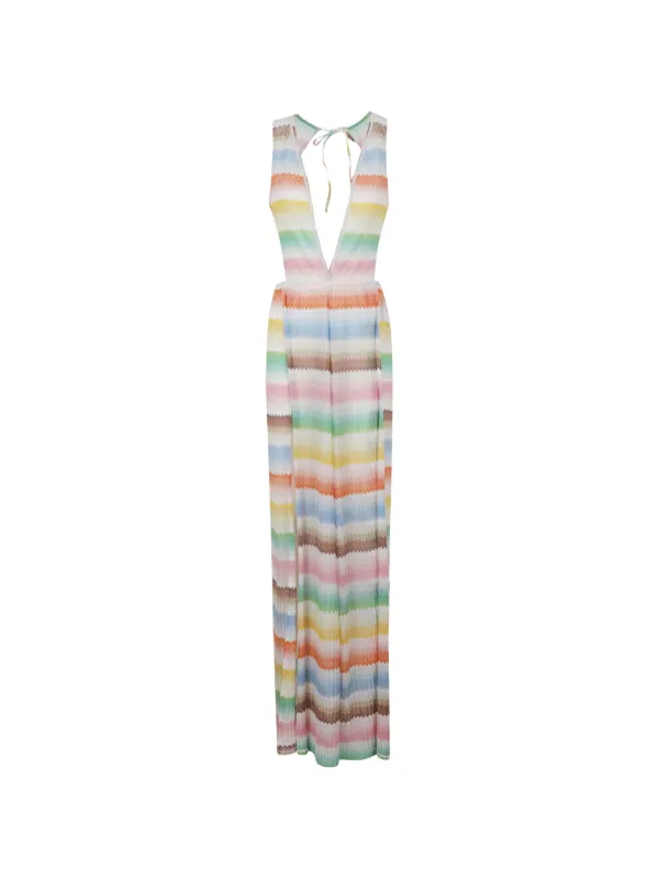 Missoni Long Dress with Dégradé Zigzag Pattern and Slits in White
