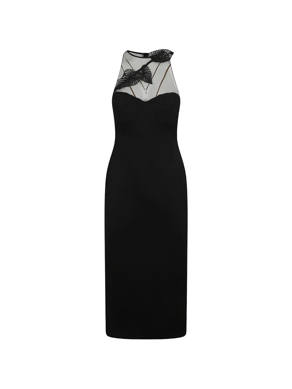 David Koma leaf-appliqué mesh-panel dress - Nero