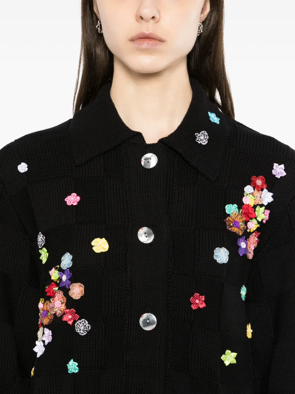 YANYAN KNITS カーディガン YANYAN KNITS フローラル カーディガン | ブラック | FARFETCH JP