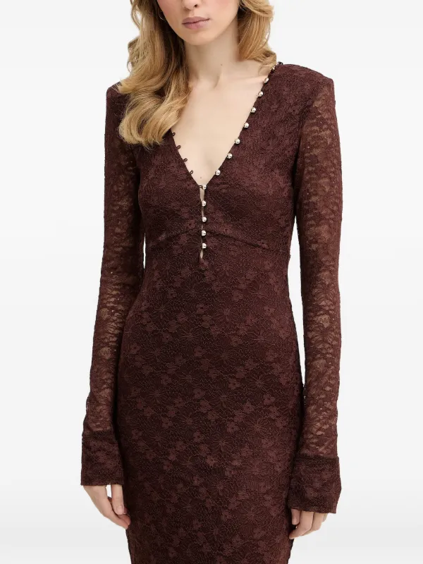 Bardot Lace V-neck Dress | Brown | FARFETCH HK