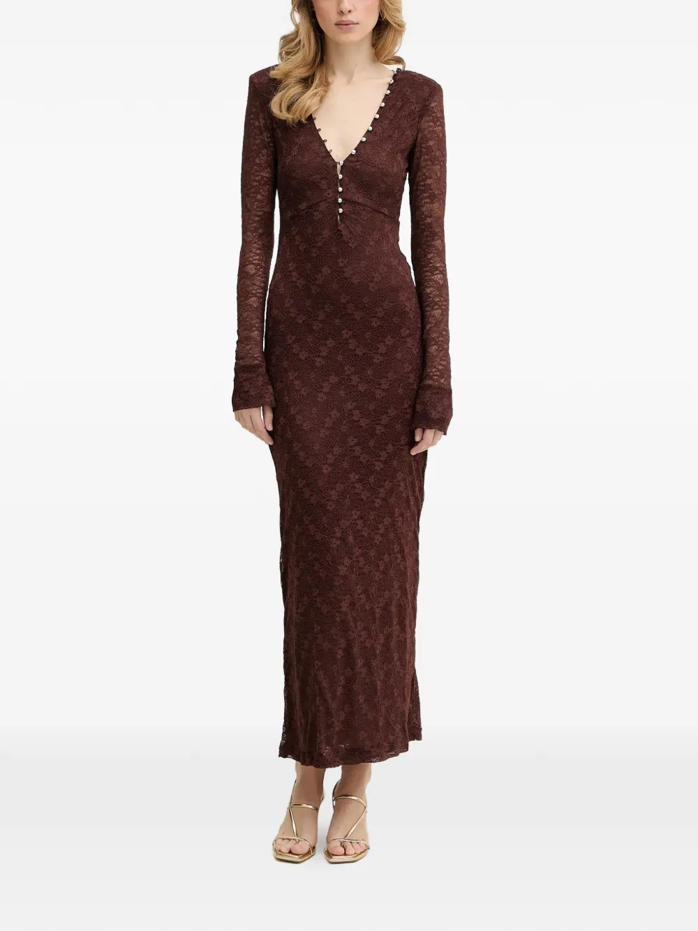 Bardot lace V-neck dress - Marrone