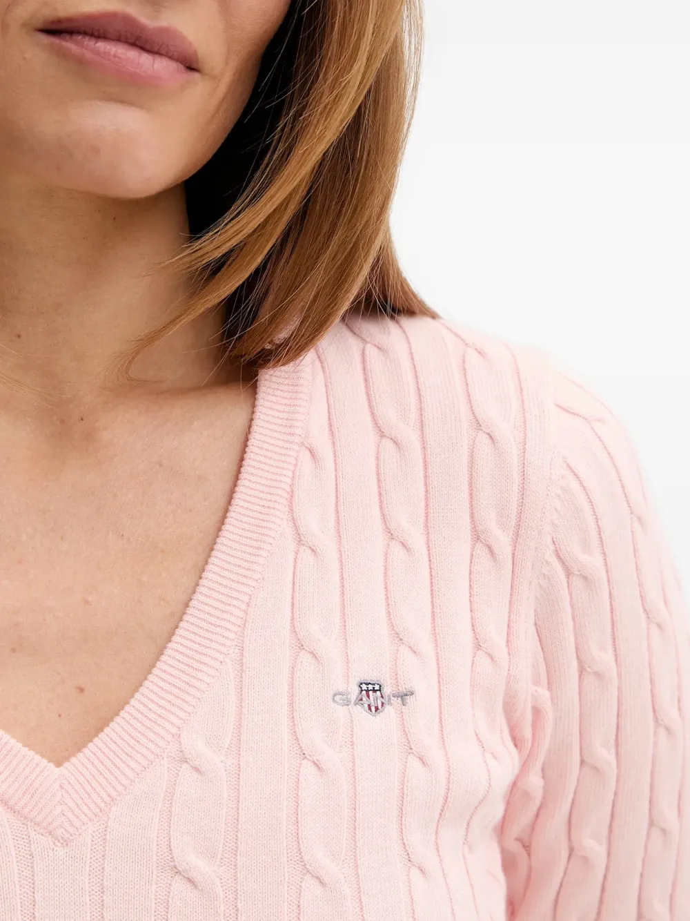Gant Kabelgebreide trui met V-hals Roze