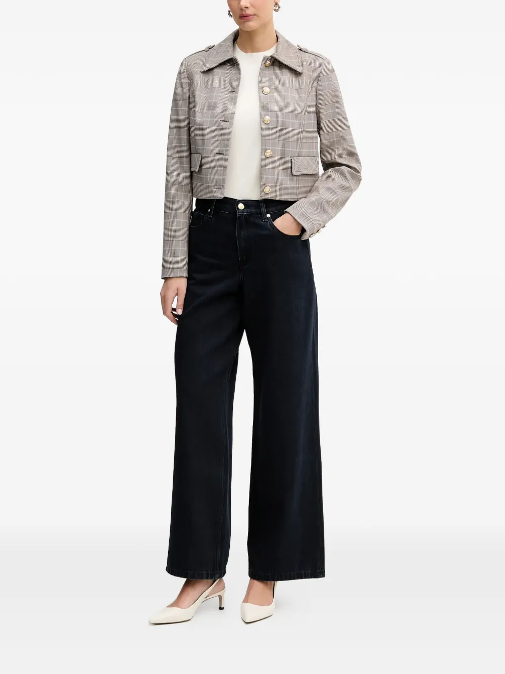 Check Button Cropped Jacket
