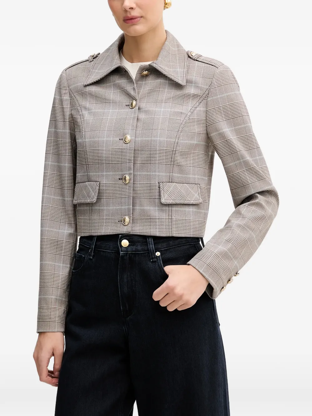 Check Button Cropped Jacket
