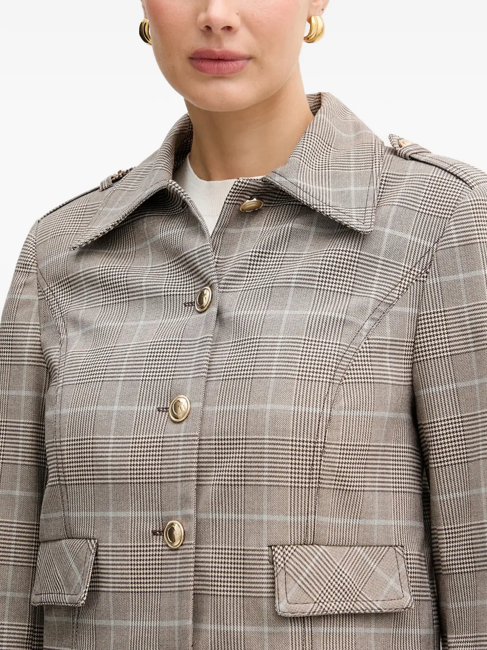 Check Button Cropped Jacket