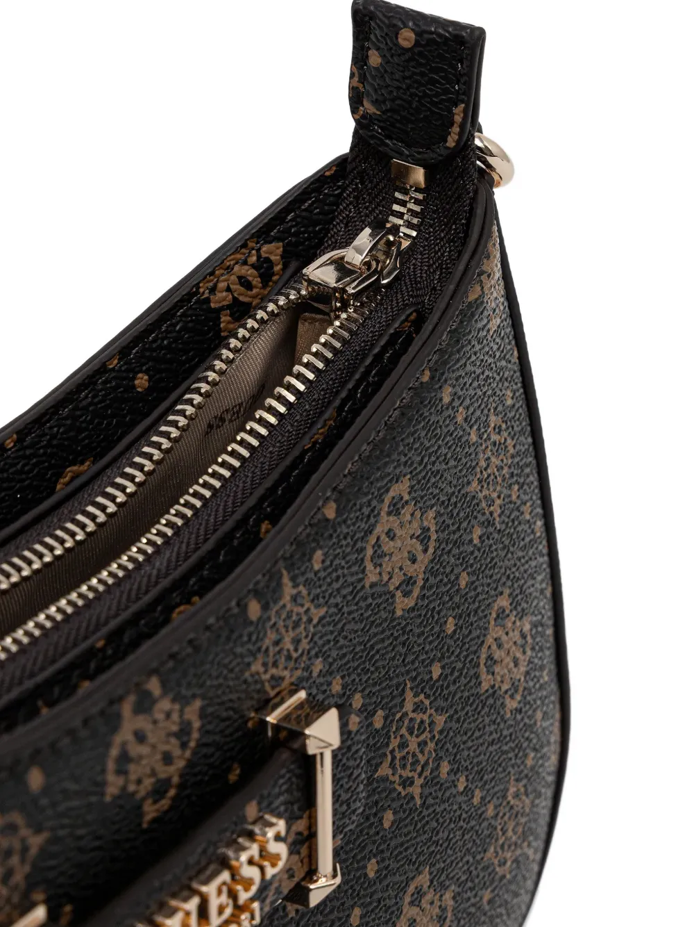 GUESS USA Carrie schoudertas met monogram en ketting Bruin