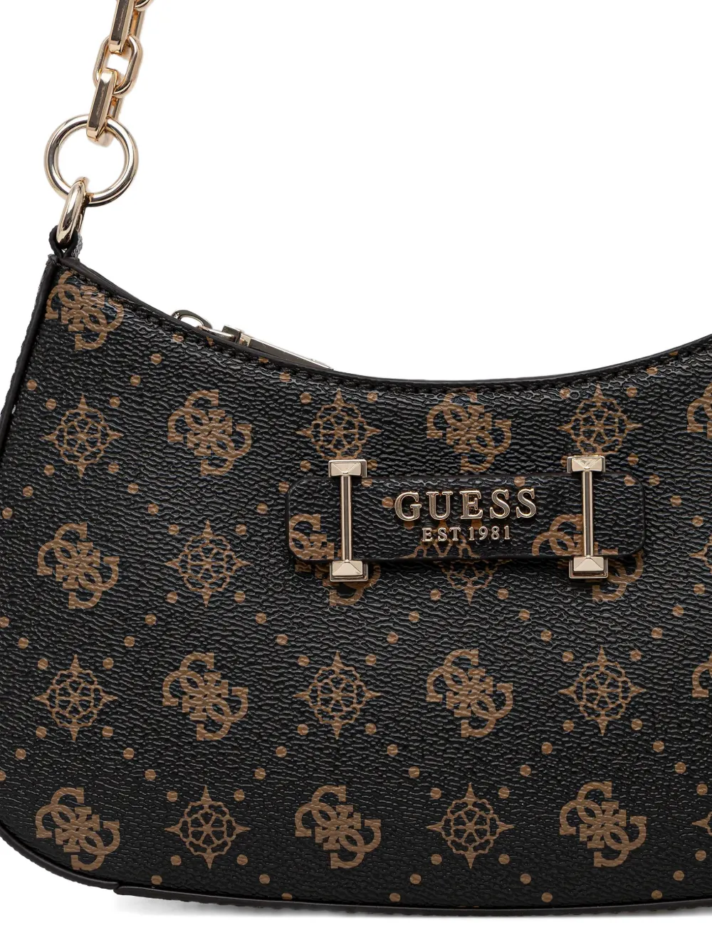 GUESS USA Carrie schoudertas met monogram en ketting Bruin