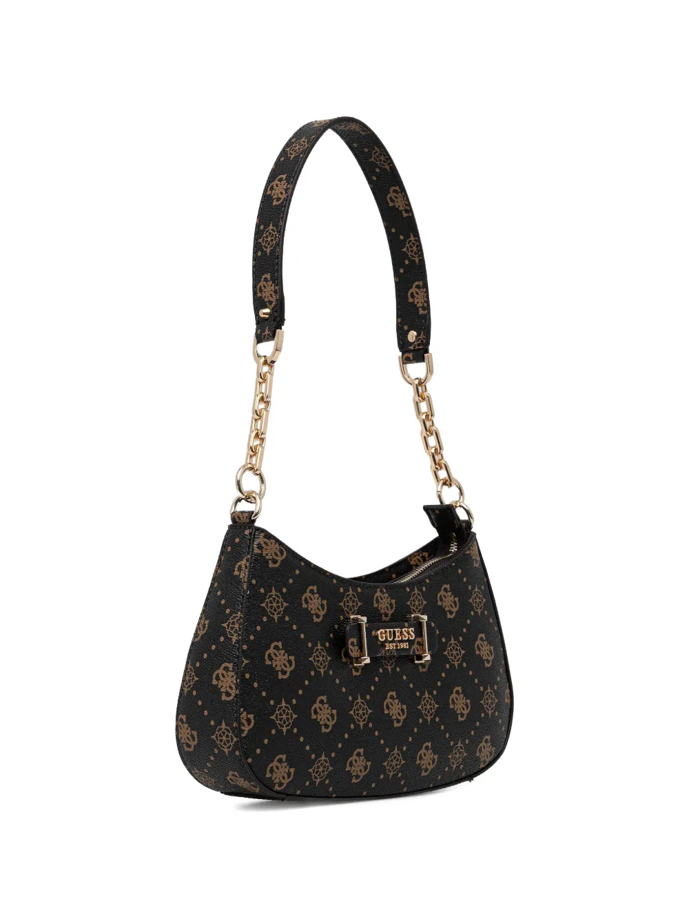 GUESS USA Carrie schoudertas met monogram en ketting Bruin