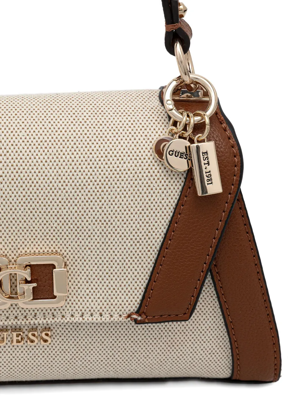 GUESS USA Schoudertas met draaislot bedel Beige