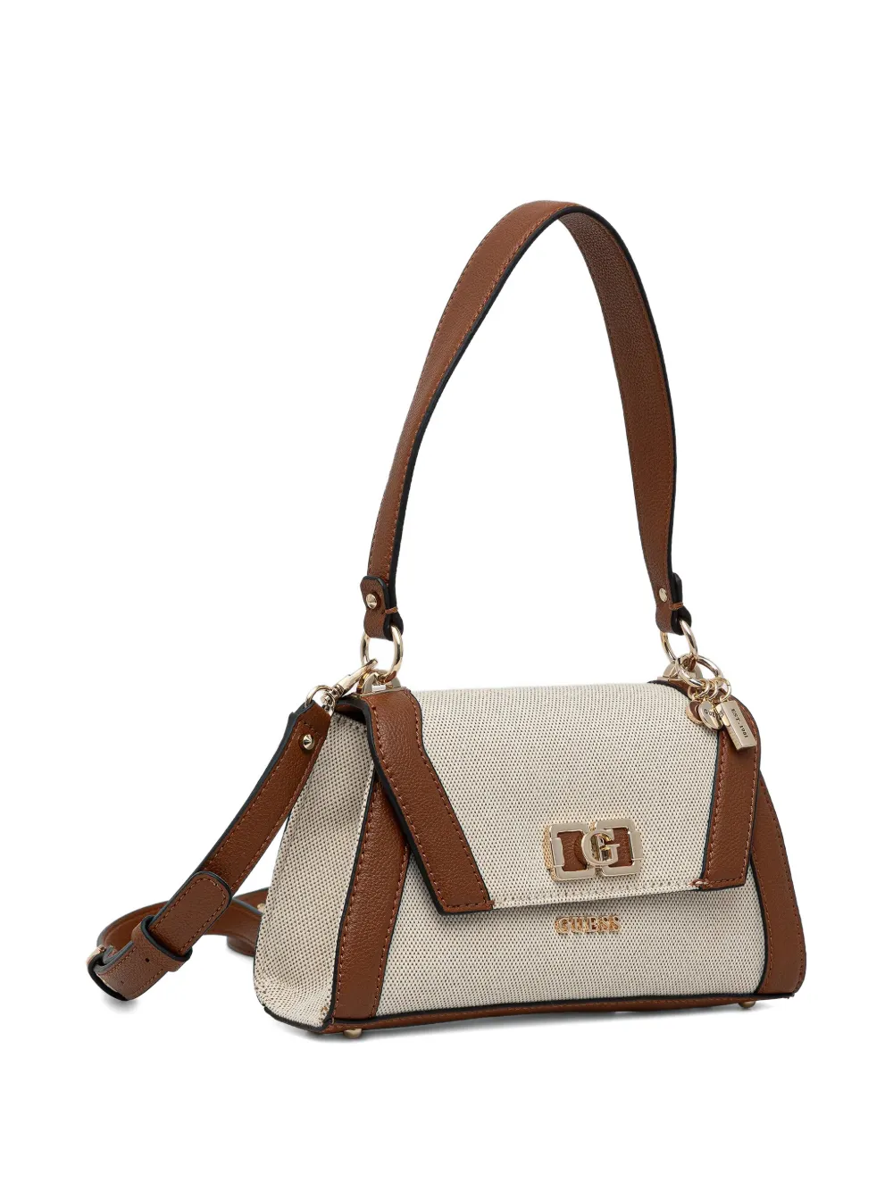 GUESS USA Schoudertas met draaislot bedel Beige