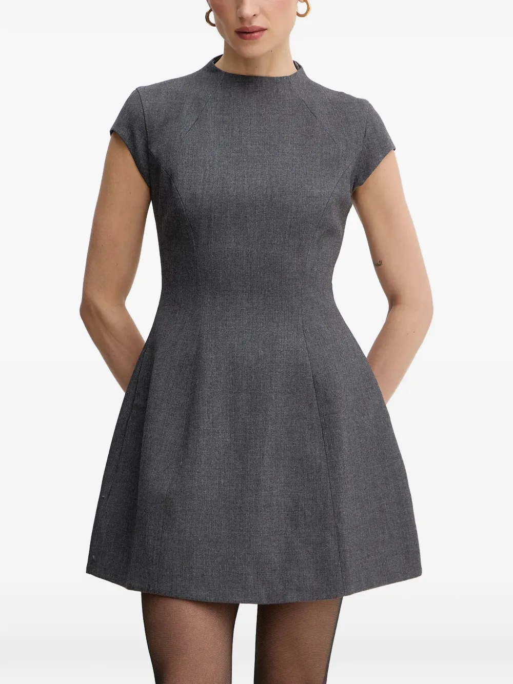 Bardot Abito Delphi Hourglass svasato a collo alto - Grigio