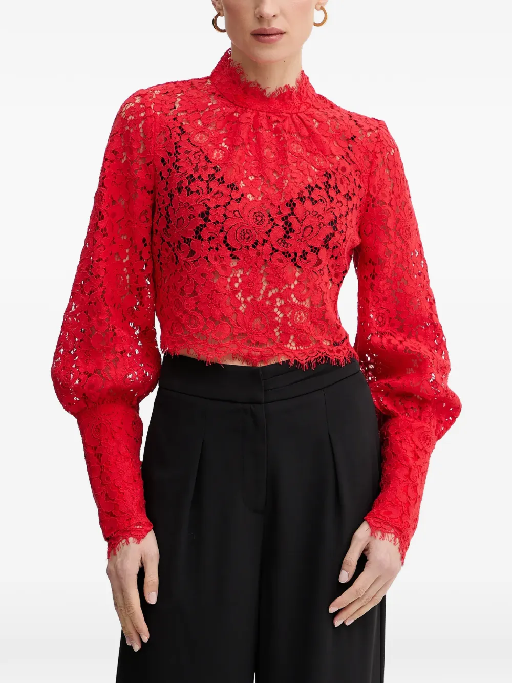 Bardot lace high-neck blouse - Rosso