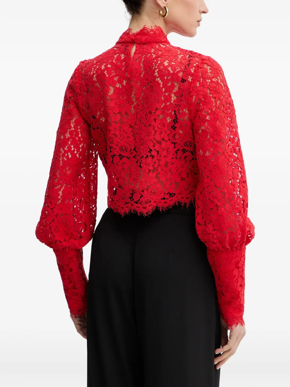  Bardot Lace High-neck Blouse - Red 