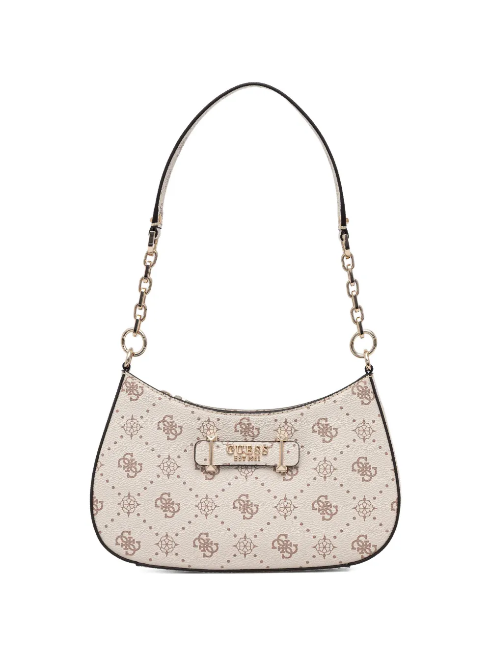 GUESS USA Borsa a spalla con monogramma e catena - Toni neutri