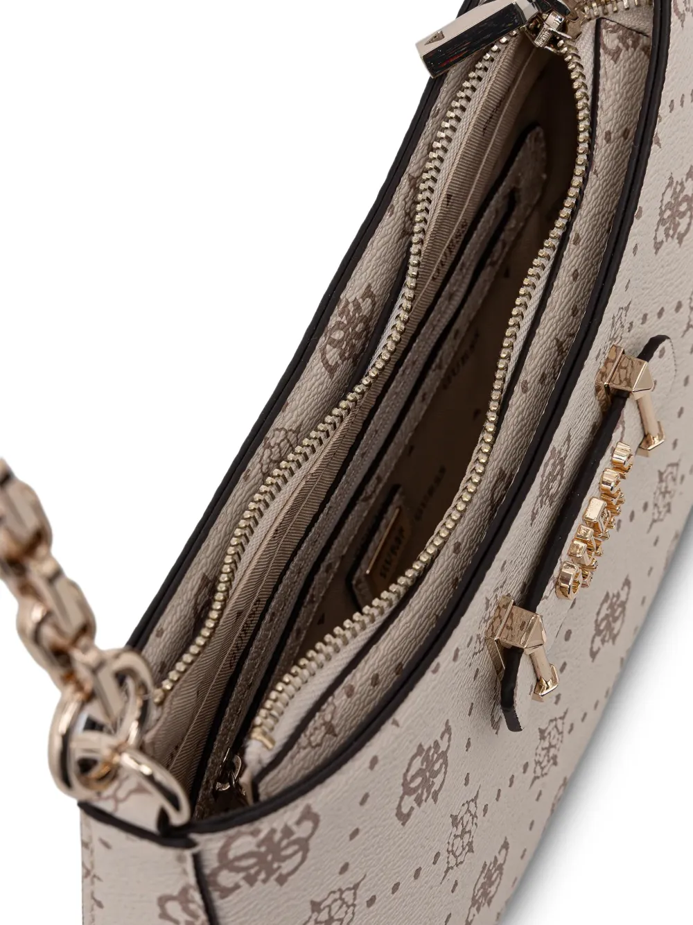 GUESS USA Schoudertas met monogram en ketting Beige
