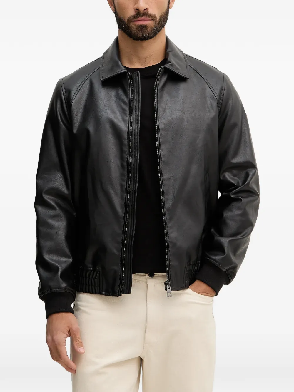GUESS USA zip-up faux-leather jacket - Nero