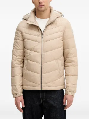 GUESS USA Hooded logo-patch Jacket | Neutrals | FARFETCH UK