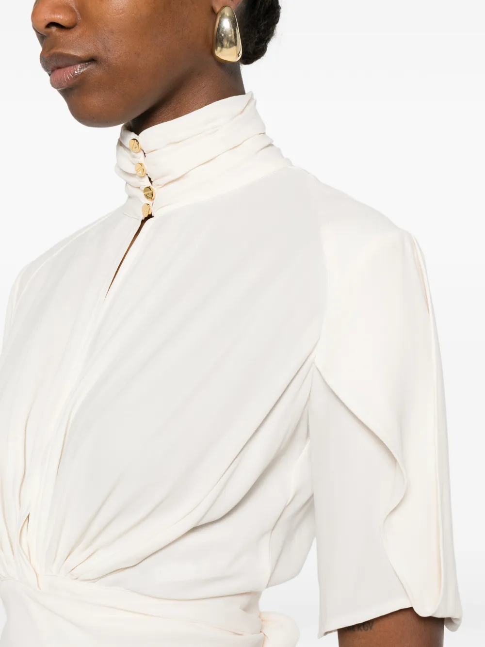 Elisabetta Franchi Blouse met gestrikte taille en korte mouwen Beige